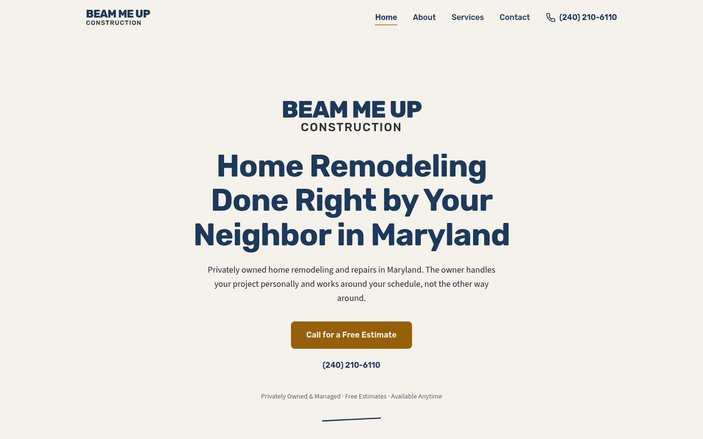 Beam Me Up Construction live site preview